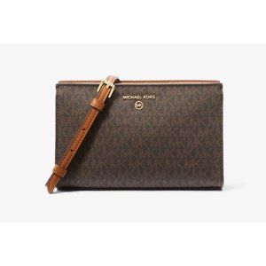 New Michael Kors Valerie Medium Logo Crossbody Bag Brown / Acorn
